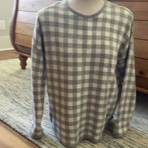 J. Jill Women's Cream and Gray Plaid Reversible Crewneck Sweater
